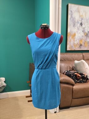 Topshop Turquoise Blue Sleeveless Draped Waist Mini Dress, Size 4 US